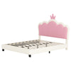 Judson Upholstered Princess Bed With Crown Headboard And Pu Platform Frame,full Size,cream Full Bed | Lit Princesse Judson Tapisse Avec Tete De Lit En Forme De Couronne Et Cadre Plateforme En Pu, Taille Full, Crème