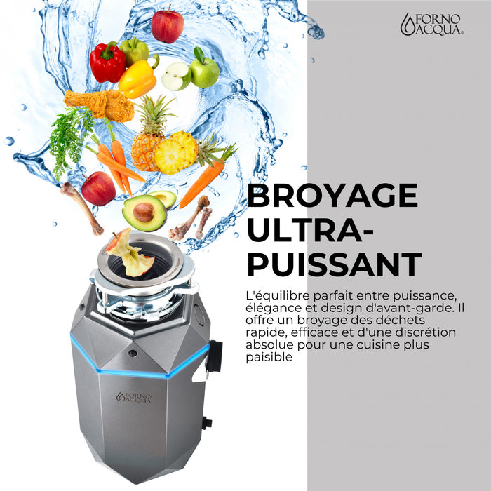 BrightDIAMOND 1HP Quietest Waste Disposer, LED Cabinet Light, Corded & Air Switch, Black Onxy - WDD100TA1BO Food Disposer