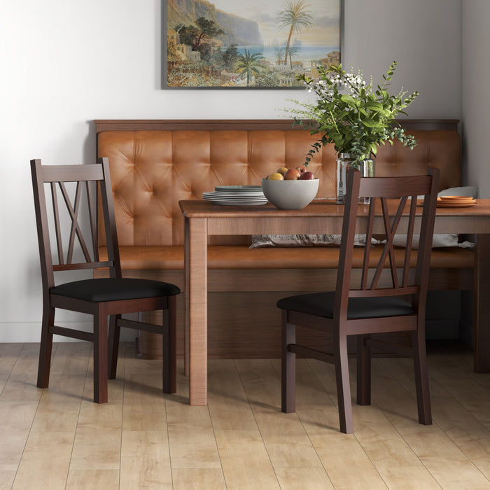 HOMCOM Farmhouse Dining Chairs Set of 2 with PU Leather Seat, Wood Frame