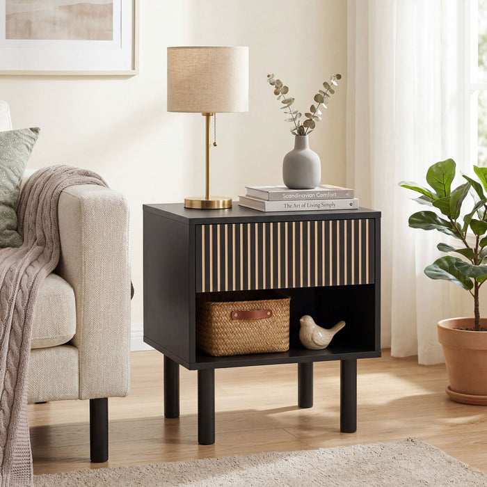 HOMCOM Nightstand with Drawer and Open Shelf, Set of 2 Side Table, Black
