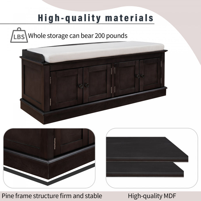 Daniel Solid Wood Storage Bench With 4-door Shoe Cabinet With Adjustable Shelves - Espresso