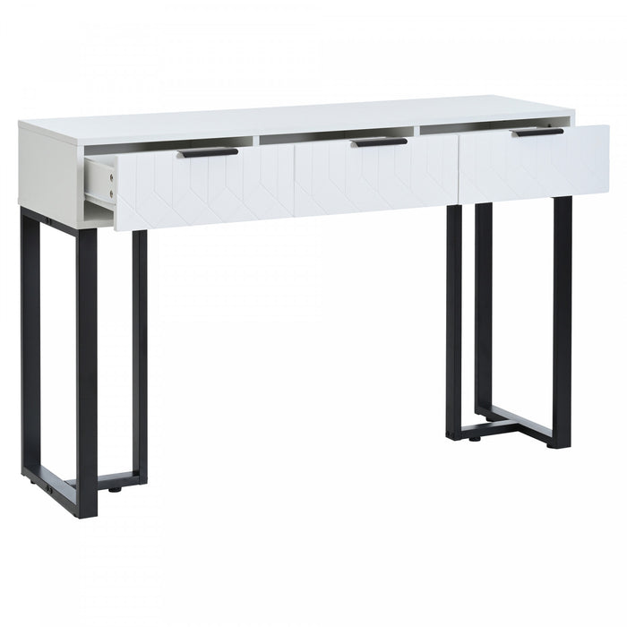 Horizon Modern Console Table with Geometric Drawers and Gold Frame, White/Black