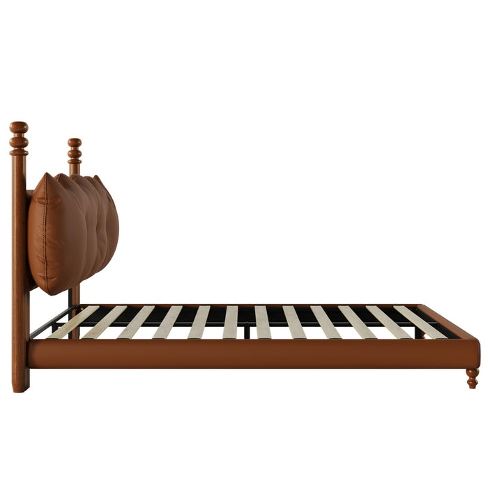 Emma Faux Leather Platform Bed Frame with Headboard,Queen Size,Brown Queen Bed