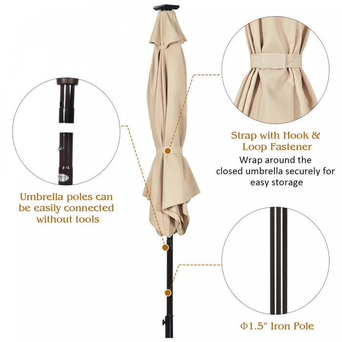 Costway 9' Solar LED Lighted Patio Market Umbrella Tilt Adjustment Crank Lift Beige