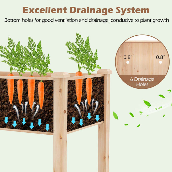 Costway Raised Garden Bed Elevated Fir Wood Planter Box With 2 Large Planting Areas Beige