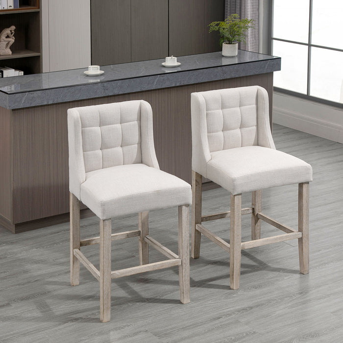 HOMCOM Modern Counter Bar Stools Upholstered Counter Chairs Set of 2 Beige