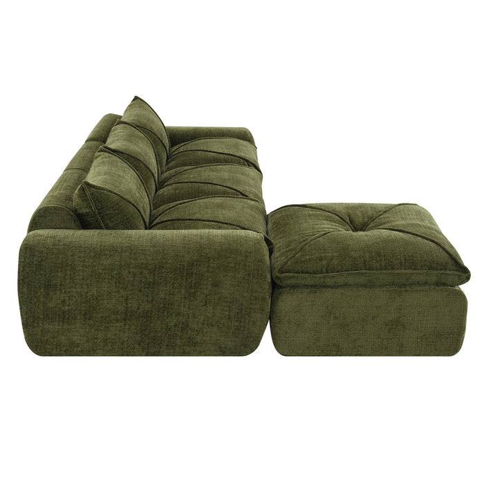 Cloud 116 Inch Modular Sectional Sofa with Ottoman and Legless Design, Green