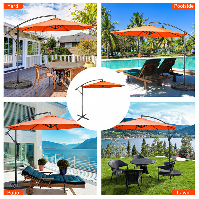 Costway 10 FT Patio Offset Umbrella w/8 Ribs Cross Base Tilt Orange
