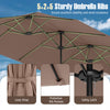 Costway 15.5 FT Extra-Large Patio Umbrella with LED Solar Lights & 12 Heavy-Duty Ribs Brown