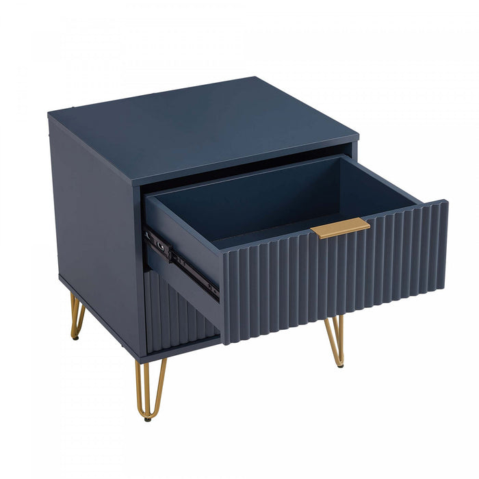 Dumbo Modern 20\" Fluted Nightstand in Midnight Blue (2-Drawer)