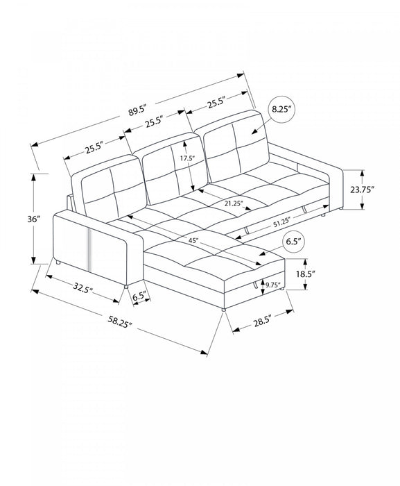 Sleeper Sofa, 90\" Length, Convertible Sofa Bed, Storage Chaise, Dark Grey Fabric Sleeper Sofa