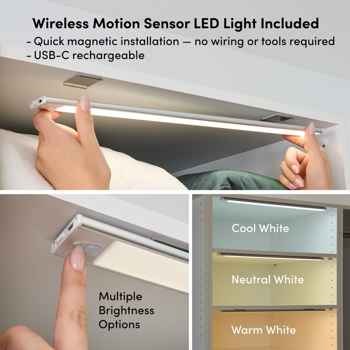Bestar Florence 25\" Modular Hanging Closet System with LED Light and Shelf - White