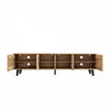 Zara 65 Inch Mid-Century TV Stand with Fluted Doors and Adjustable Shelves, Natural | Zara Meuble TV Mid-Century 65 po avec Portes Canelees et Etageres Reglables, Naturel