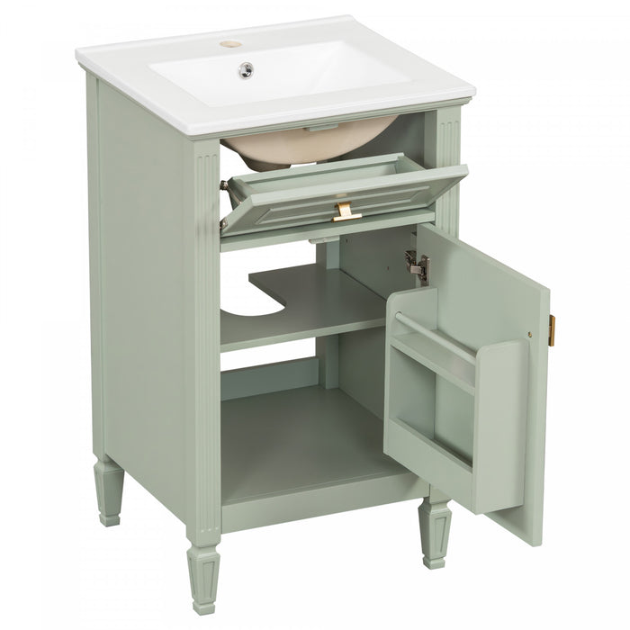 Jocelyn 20\" Bathroom Vanity with Ceramic Sink and Solid Rubberwood Frame, Green