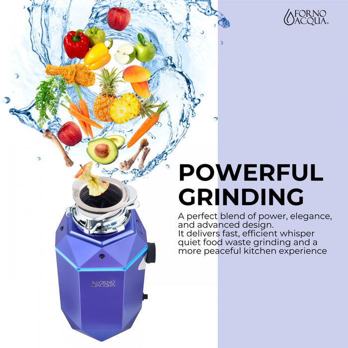 BrightDIAMOND 1HP Quietest Waste Disposer, LED Cabinet Light, Corded & Air Switch, Amethyst - WDD100TA1AM Food Disposer