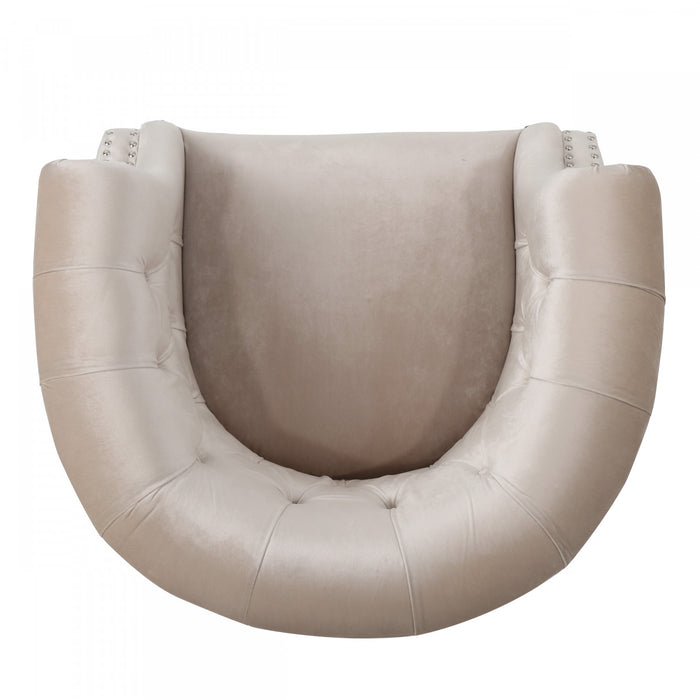 Akira Velvet Fabric Chair With Button Tufted And Nailhead Trim - Champagne