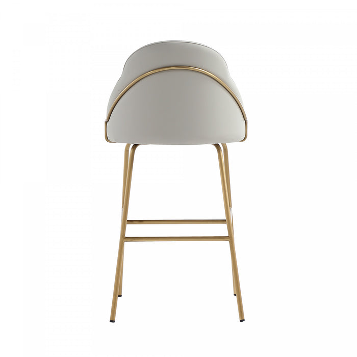 Gracie Modern Metal Upholstered Barstool in Stone Gray and Gold - Set of 3