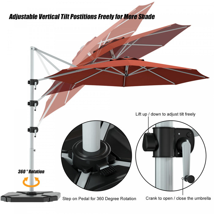 Costway 11' Patio Cantilever Offset Umbrella 360 degrees Rotation Aluminum Tilt Brick Red