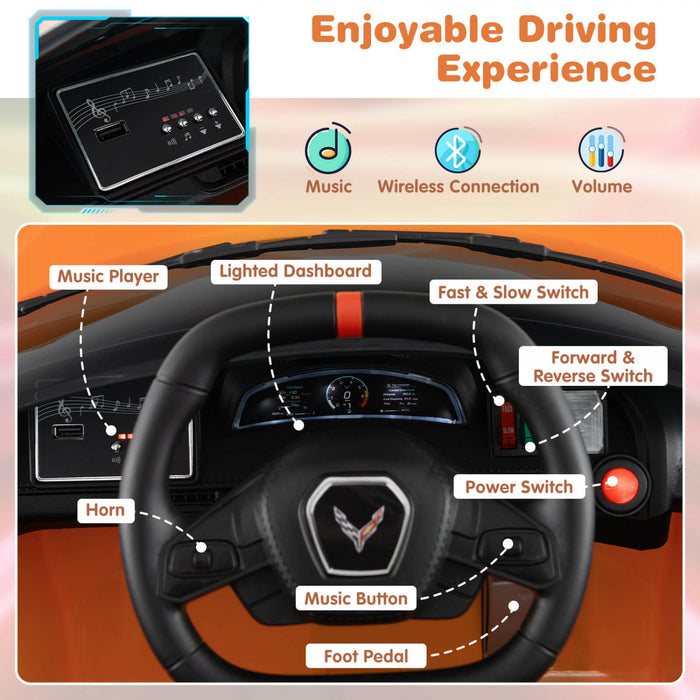 Costway 12v Electric Kids Ride On Car With Remote Control Wireless Connection Lights Orange