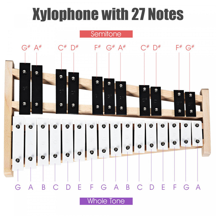 Costway 27 Note Foldable Glockenspiel Xylophone Aluminum Music Instrument
