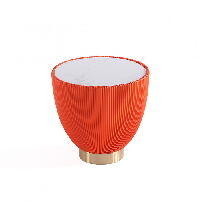 Anderson Modern Sintered Stone Top Upholstered End Table in Orange - Set of 2