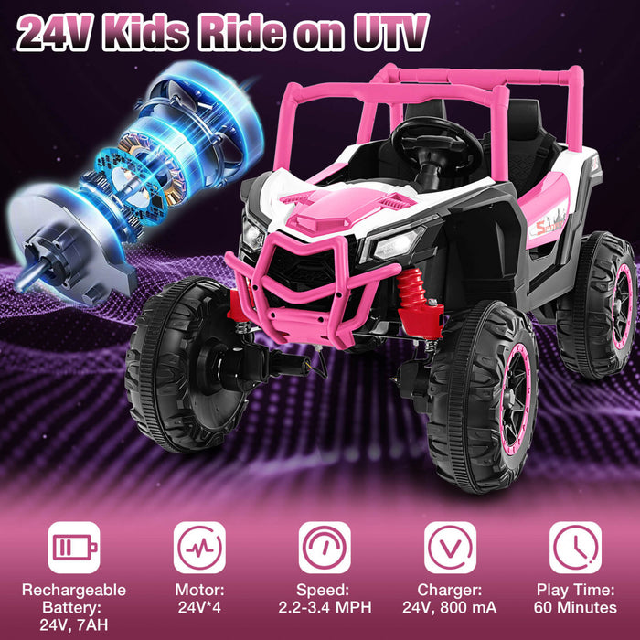 Costway 24v Kids Ride On Utv With 4 X 100w Powerful Engine Remote Control High/low Speed Pink