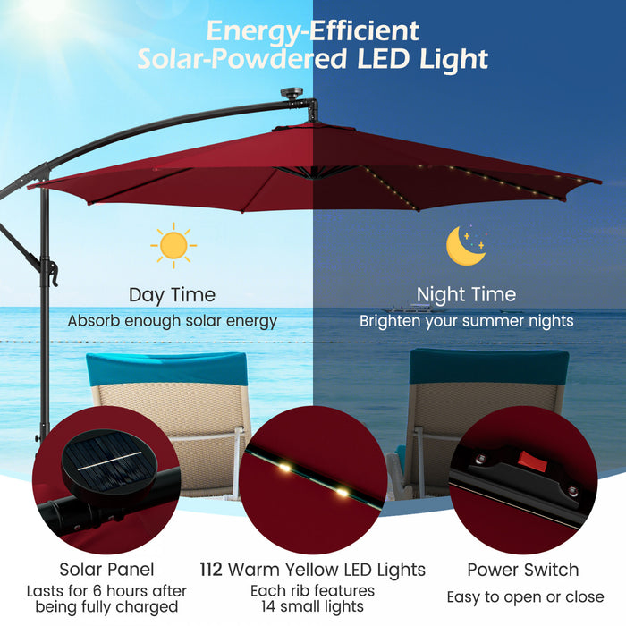 Costway 10FT Patio Solar-Lighted 112 LED Cantilever Offset Umbrella Crank Tilt Outdoor