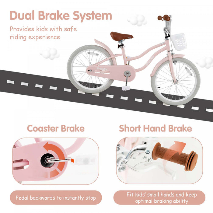 Prorider 20\" Kids Bike With Height Adjustable Handlebar & Seat Hand Brake & Coaster Brake Pink