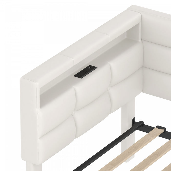 Sophia Upholstered Daybed with LED Lights and Storage Drawers,Twin Size,Beige