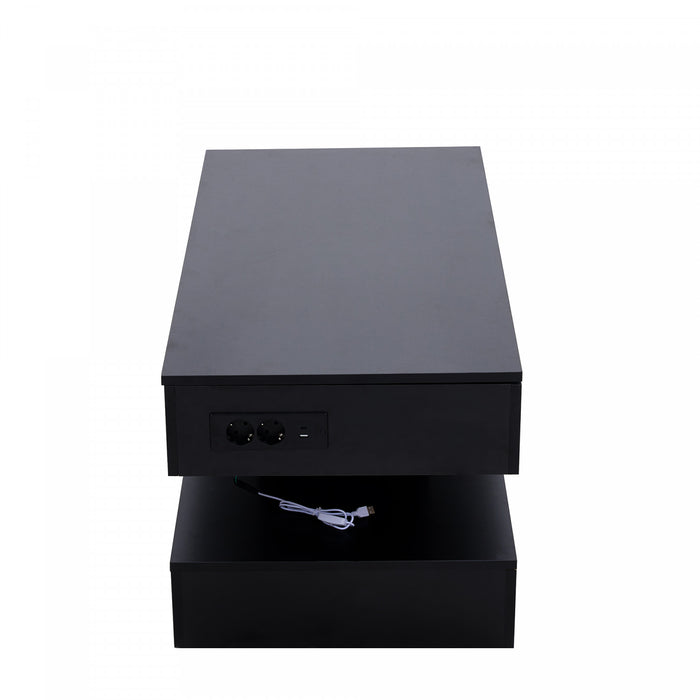 Flexi 39.9 Inch Hydraulic Lift-Top Coffee Table with LED Lighting and Hidden Storage, Black