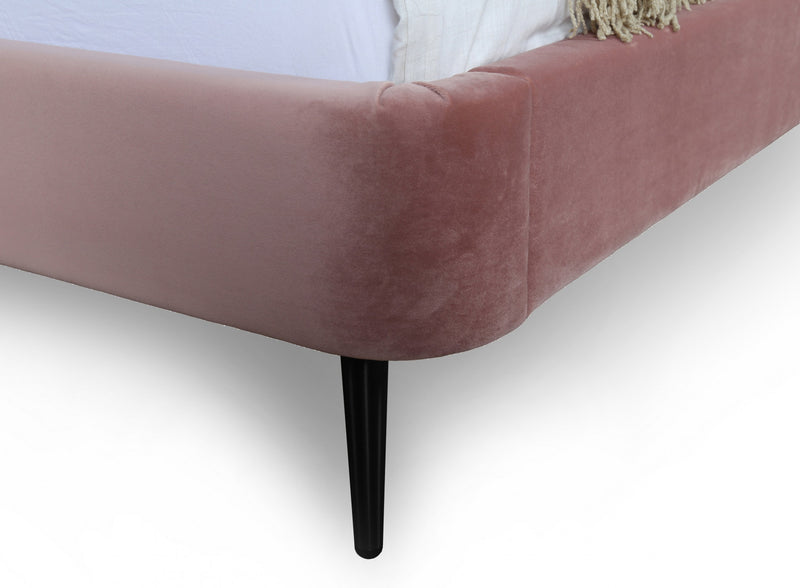 Heather Mid-Century Modern Velvet Upholstered Queen Bed in Blush and Black
