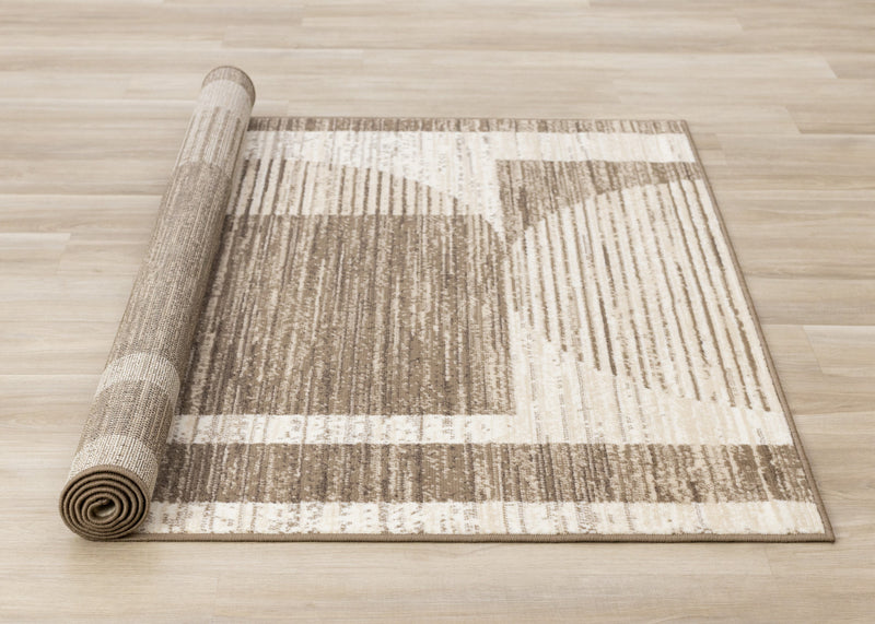 Forte Brown Beige Cream Abstract Geometric Design Area Rug - 5'3\" x 7'5\"