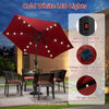 Costway 7.5 ft Solar Powered Patio Umbrella with LED Lights Push Button Tilt Crank Handle Red
