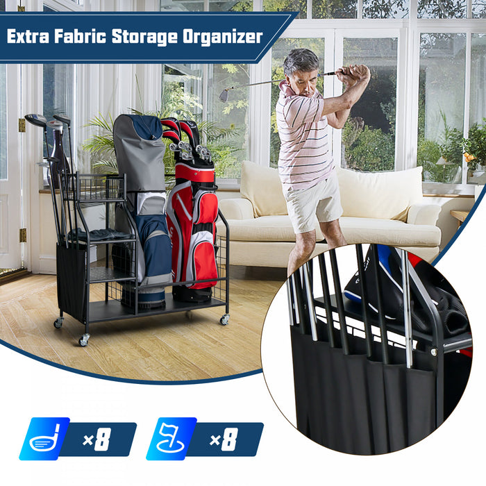 Costway Extra Large Golf Bag Storage Rack For Garage Fits 2 Golf Bags Organizer Withwheels