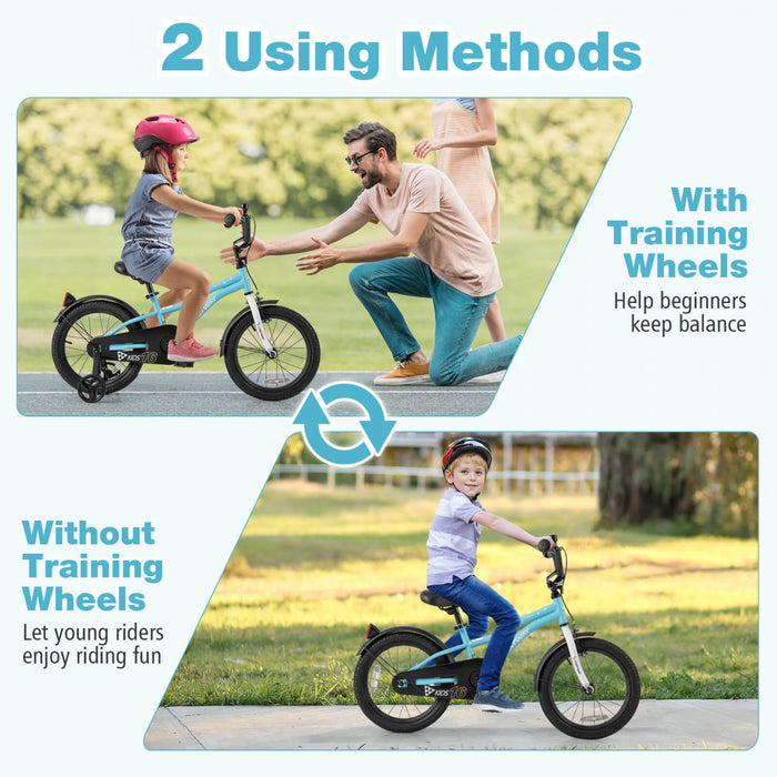 Costway 16\" Kids Bike For 4-7 Years Old Boys & Girls With Adjustable Seat Handbrake Reflectors Blue