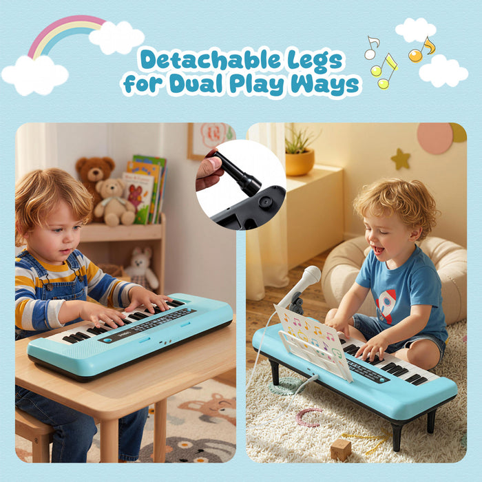 Costway 37 Keys Kids Piano Keyboard Portable Musical Toy with Microphone & Music Stand Blue