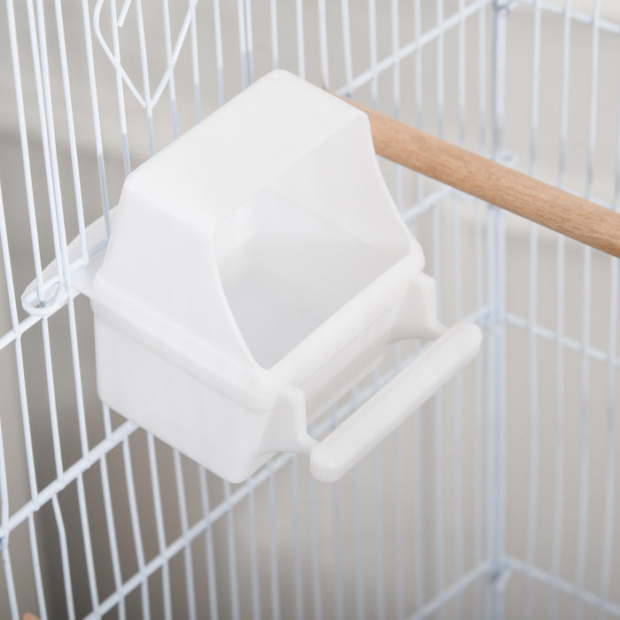 Pawhut 62\" Bird Cage Budgie Cage With Wheels, Detachable Stand, Storage, White