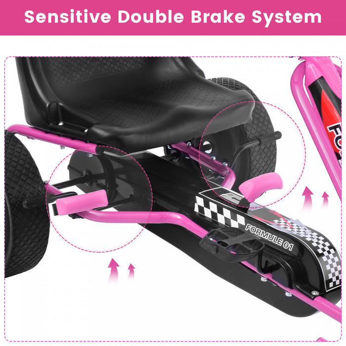 Costway Go Kart 4 Wheel Pedal Powered Kids Ride On Toy With Adjustable Seat Pink