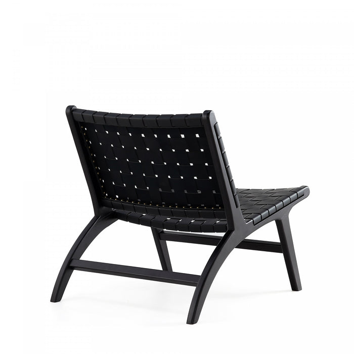 Maintenon Industry Chic Wood Vegan Leather Accent Chair in Black - Set of 2