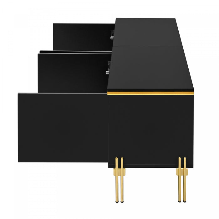 Croma 67 Inch Modern High-Gloss TV Stand with Cable Management and Gold Trim, Black