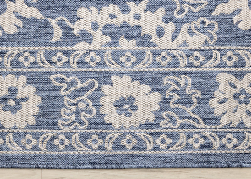 Cabana Blue White Elegant Border Outdoor Rug, 6'7\" x 9'6\" Outdoor Area Rug