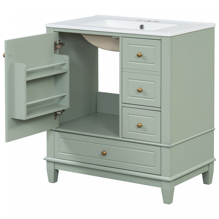 Emma 30\" Solid Wood Bathroom Vanity with Ceramic Sink and Soft-Close Door, Green