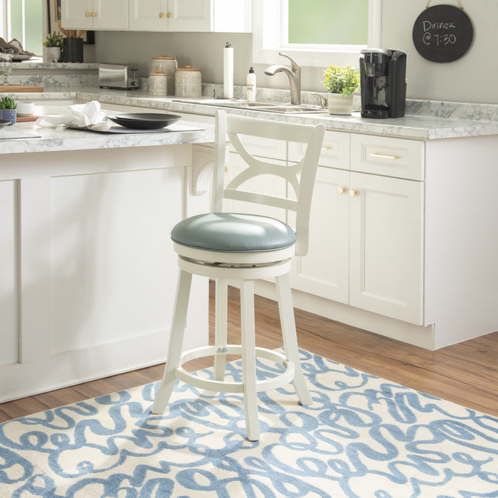 Sawyer Faux Leather Counter-Height Stool - Cream and Blue