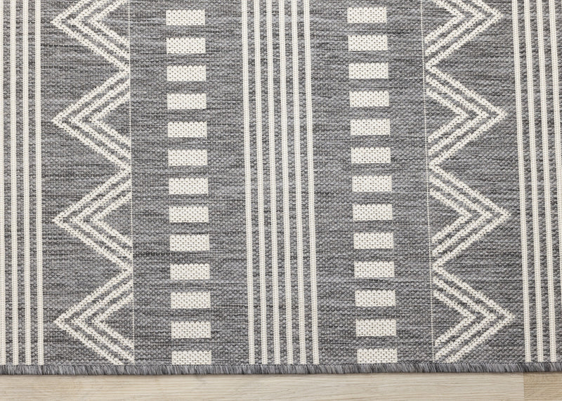 Jackson Grey White Patterned Rows Rug, 7'10\" x 10'6\" Outdoor Area Rug