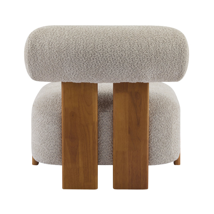 Luma Modern Boucle Lounge Chair with Rolled Backrest and Solid Wood Frame, Almond, Natural