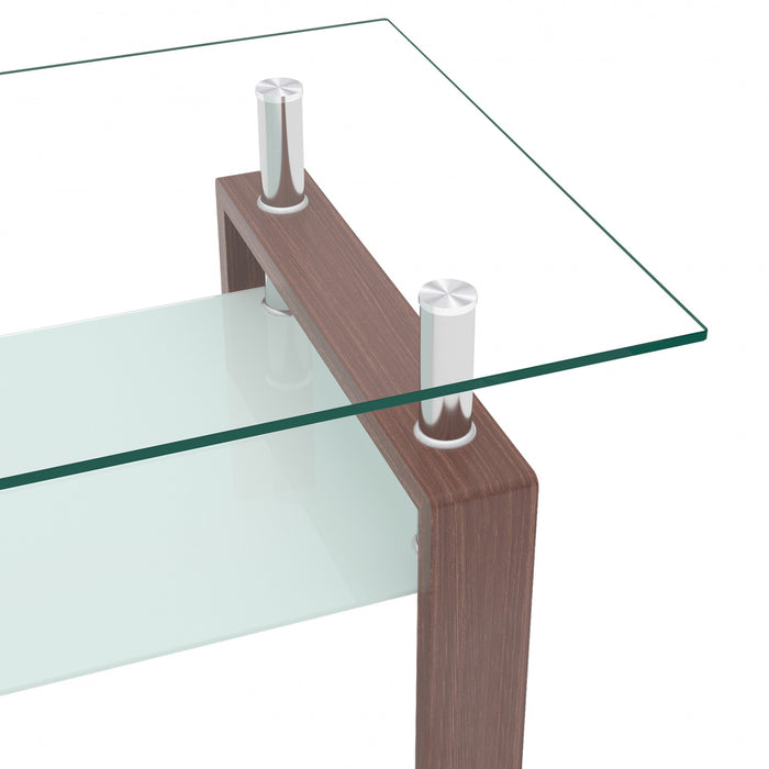 Liam Modern Rectangle Clear Tempered Glass Coffee Table,Walnut