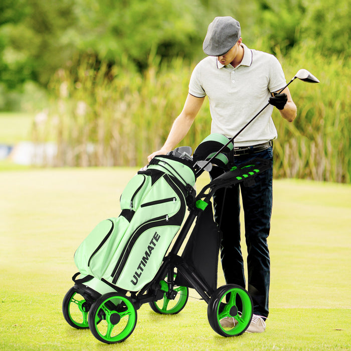 Goplus Folding 4 Wheels Golf Push Cart W/bag Scoreboard Adjustable Handle Green