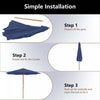Costway 10FT Patio Wooden Market Table Umbrella Pulley with 8 Bamboo Ribs Sunshade Canopy Navy