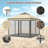 Costway 11'x11' 2-tier Pop-up Gazebo Tent Portable Canopy Shelter Carry Bag Mesh Brown