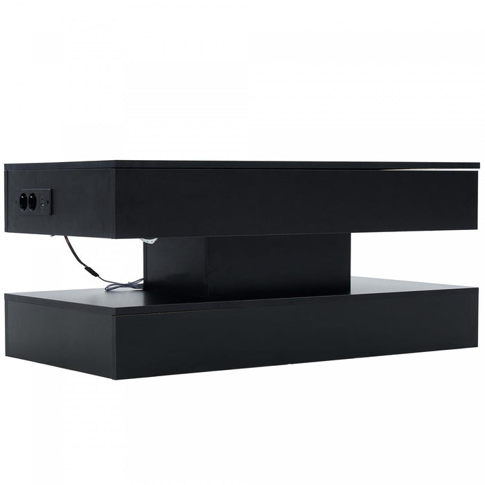 Flexi 39.9 Inch Hydraulic Lift-Top Coffee Table with LED Lighting and Hidden Storage, Black